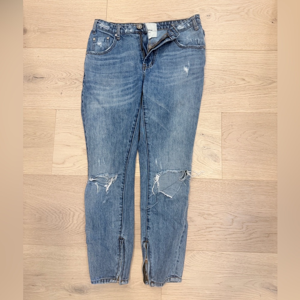 One Teaspoon Blue Distressed Cropped Jeans